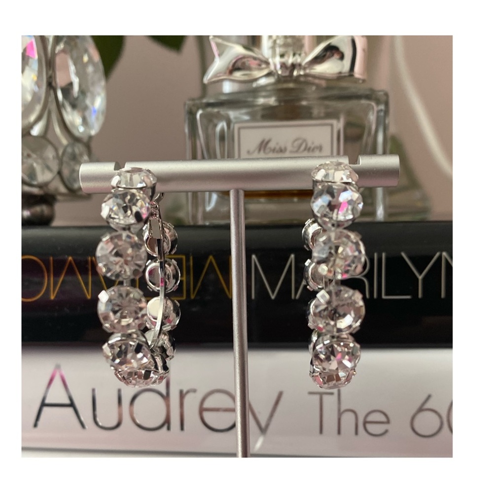 Icee Bedazzled Silver hoop earrings